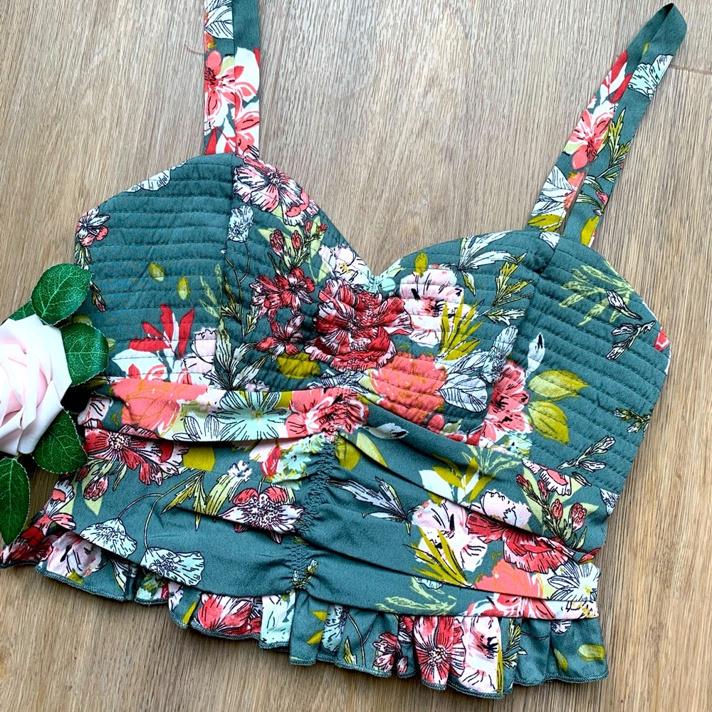 B.O.G. Sage Floral Quilted Bustier Crop Top